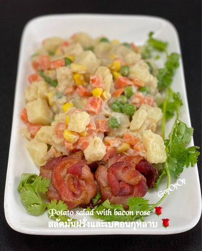 วิธีทำ Potato Salad With Bacon Roses 🌹 